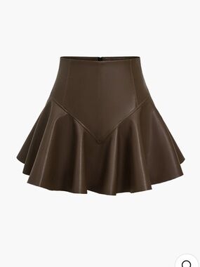 NWT Commense Brown Faux Leather Ruched Mini Skirt
